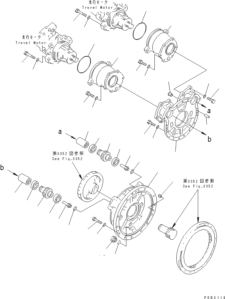 Схема запчастей Komatsu PC1000-1 - КОРПУС КОНЕЧН. ПЕРЕДАЧИ И ЗВЕЗДОЧКА (/)(№8-) ХОДОВАЯ