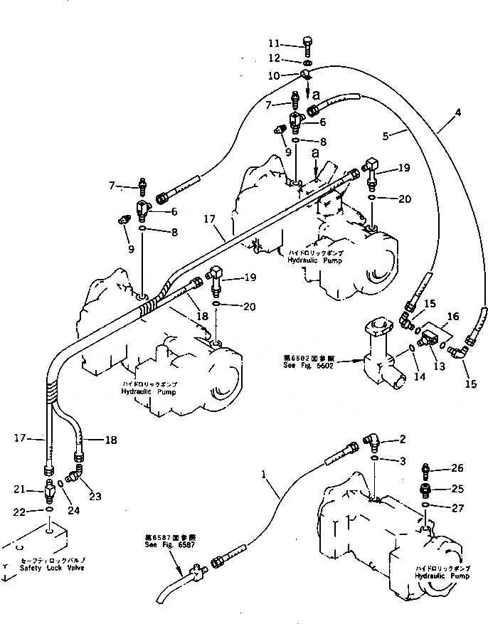 Схема запчастей Komatsu PC1000-1 - ВОЗВРАТ. ТРУБЫ (НАСОС - БЛОК)(№7-) УПРАВЛ-Е РАБОЧИМ ОБОРУДОВАНИЕМ