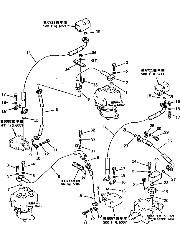 Схема запчастей Komatsu PC1000-1 - ВОЗВРАТ. ТРУБЫ (ДЛЯ ЛИНИЯ ПОВОРОТА) УПРАВЛ-Е РАБОЧИМ ОБОРУДОВАНИЕМ