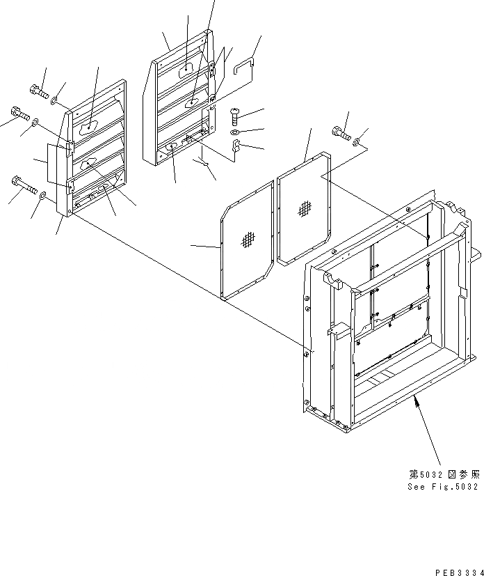 Схема запчастей Komatsu PC1000SP-1 - ПРАВ. КРЫШКА(ВОЗДУХОВОДЫ) (С ВЫСОК. ЕМК. РАДИАТОР)(№-) ЧАСТИ КОРПУСА