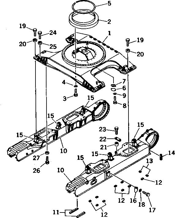 Схема запчастей Komatsu PC1000LC-1 - ГУСЕНИЧНАЯ РАМА (С ПОЛН. ЗАЩИТА) ХОДОВАЯ