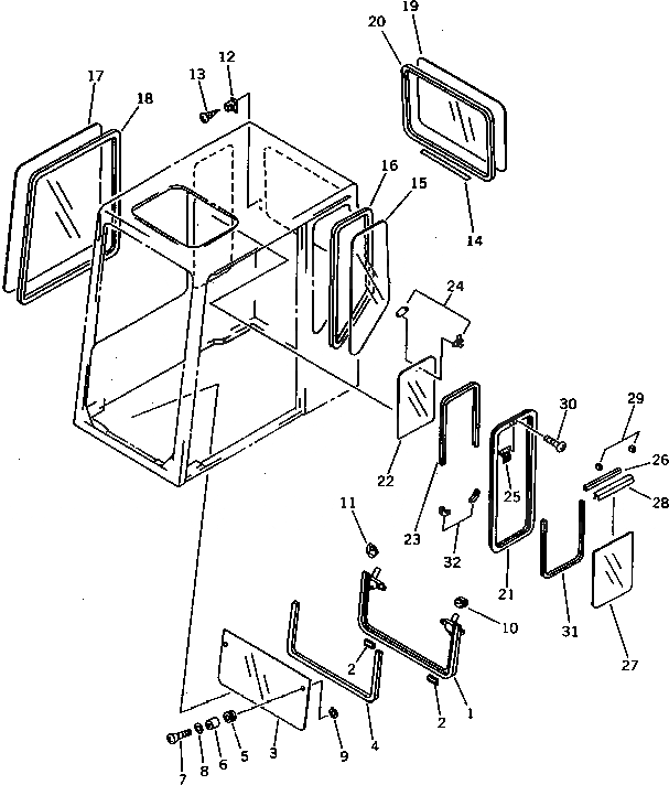 Схема запчастей Komatsu PC1000SE-1 - НИЖН. КРЕПЛЕНИЕ КАБИНА (ЗАДН. ОКНА ЖЕСТК.) (/9)     (ДЛЯ ВЕРХН. ЗАЩИТА)(№-) ЧАСТИ КОРПУСА