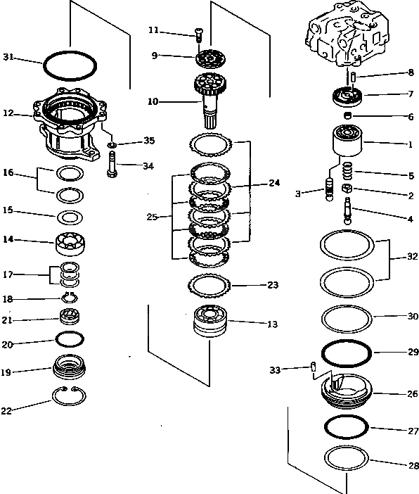 Схема запчастей Komatsu PC1000SE-1 - МОТОР ПОВОРОТА (/) УПРАВЛ-Е РАБОЧИМ ОБОРУДОВАНИЕМ