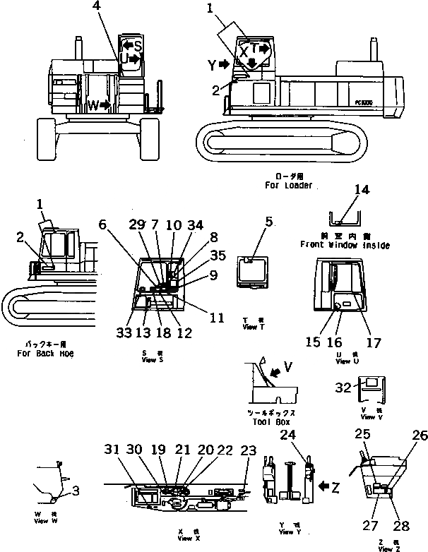 Схема запчастей Komatsu PC1000SE-1 - МАРКИРОВКА (OPERETOR'S КАБИНА ) (ДЛЯ ЯПОН.)(№-) МАРКИРОВКА¤ ИНСТРУМЕНТ И РЕМКОМПЛЕКТЫ