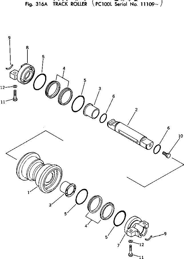 Схема запчастей Komatsu PC100L-2 - ОПОРНЫЙ КАТОК(№9-) ХОДОВАЯ