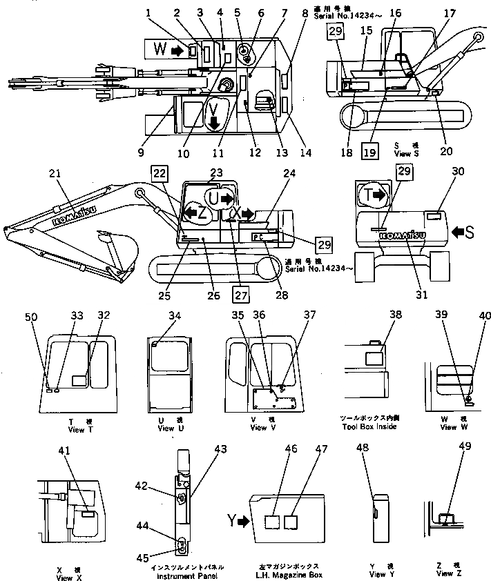 Схема запчастей Komatsu PC100L-5 - МАРКИРОВКА (ДЛЯ УДЛИНН. РЫЧАГ УПРАВЛ-Е) (ЯПОН.)       (KOMATSU PATTERN)(№-) МАРКИРОВКА¤ ИНСТРУМЕНТ И РЕМКОМПЛЕКТЫ