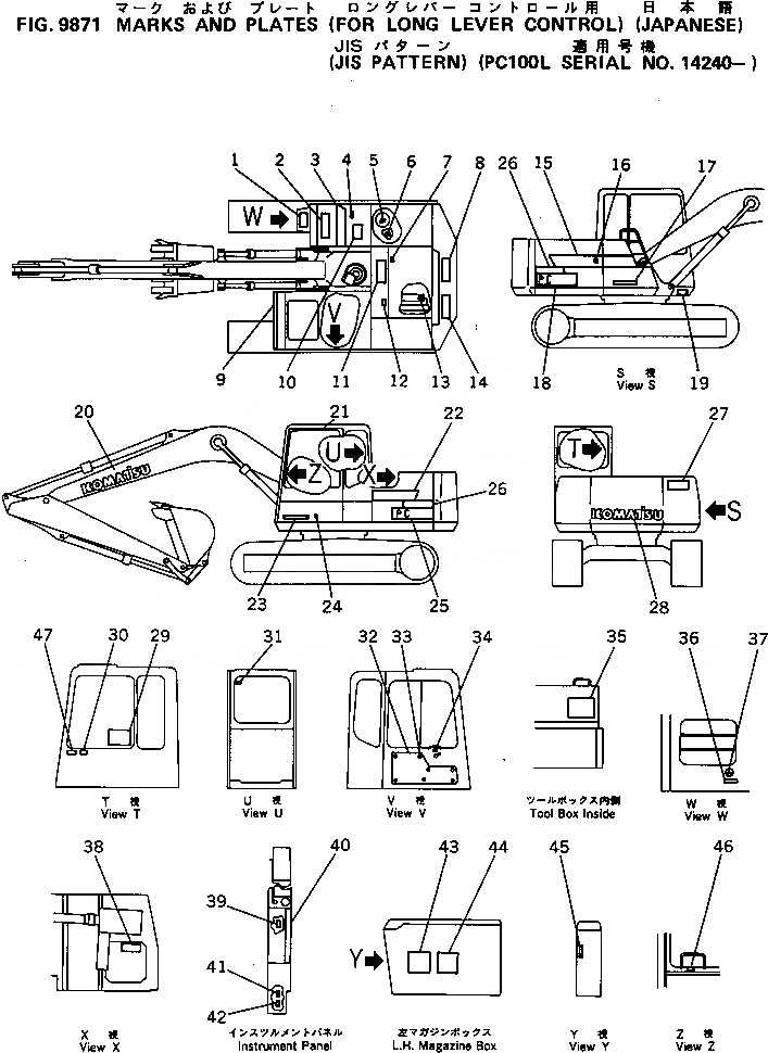 Схема запчастей Komatsu PC100L-5 - МАРКИРОВКА (ДЛЯ УДЛИНН. РЫЧАГ УПРАВЛ-Е) (ЯПОН.)(JIS PATTERN)(№-) МАРКИРОВКА¤ ИНСТРУМЕНТ И РЕМКОМПЛЕКТЫ