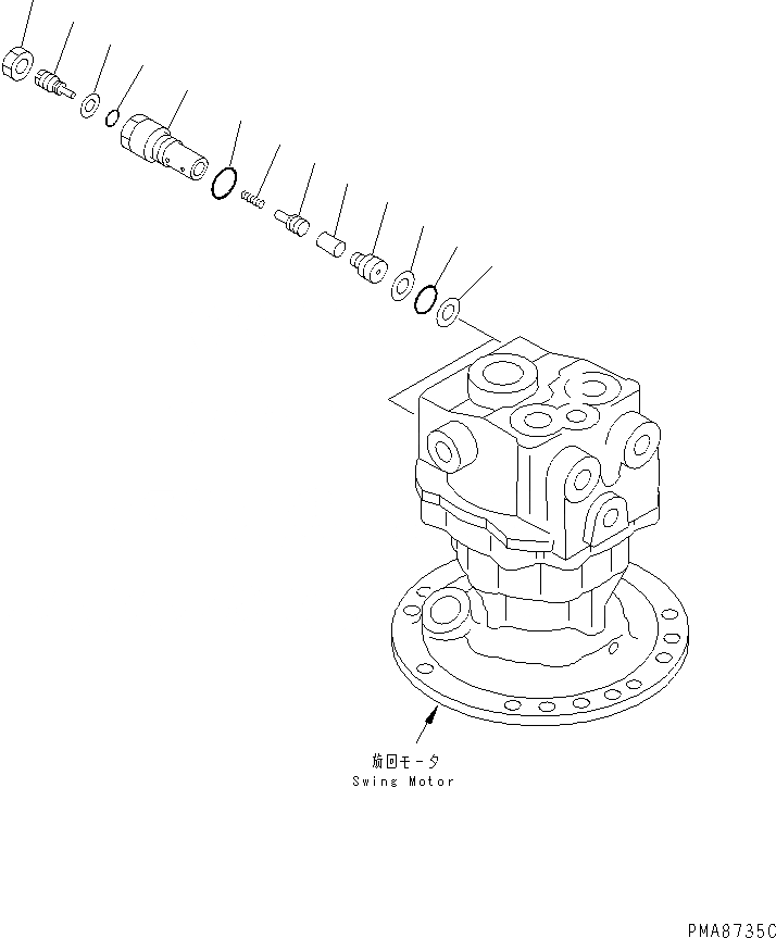 Схема запчастей Komatsu PC100N-6 - МОТОР ПОВОРОТА (/)(№-9) ОСНОВН. КОМПОНЕНТЫ И РЕМКОМПЛЕКТЫ