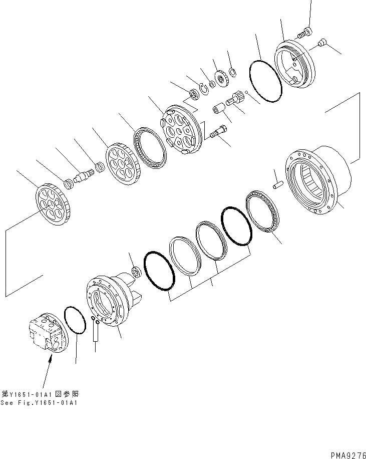 Схема запчастей Komatsu PC100N-6 - ХОД MTOR (/) (ВНУТР. ЧАСТИ) ОСНОВН. КОМПОНЕНТЫ И РЕМКОМПЛЕКТЫ