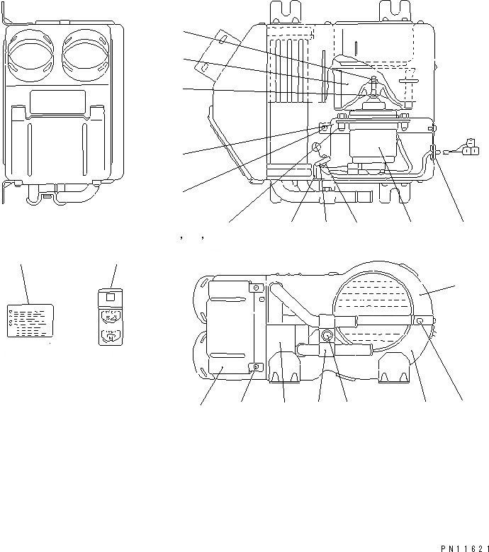Схема запчастей Komatsu PC100S-3 - ОТОПИТЕЛЬ (С АНТИОБЛЕДЕНИТЕЛЬ)(№-) ОСНОВНАЯ РАМА И КАБИНА