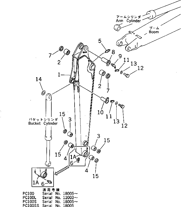 Схема запчастей Komatsu PC100SS-3 - РУКОЯТЬ РАБОЧЕЕ ОБОРУДОВАНИЕ