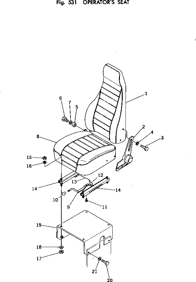 Схема запчастей Komatsu PC100U-2 - СИДЕНЬЕ ОПЕРАТОРА ОСНОВНАЯ РАМА И КАБИНА
