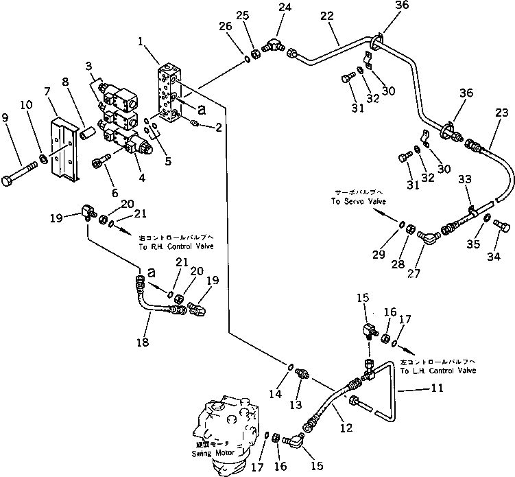 Схема запчастей Komatsu PC100U-3 - ГИДРОЛИНИЯ (ГЛАВН. КОНТУР) (/) (АВТОМ. ЗАМЕДЛЕНИЕ ОБОРОТОВ¤ ПОВОРОТН. МЕХАНИЧ. ТОРМОЗ.)(№9-9) УПРАВЛ-Е РАБОЧИМ ОБОРУДОВАНИЕМ