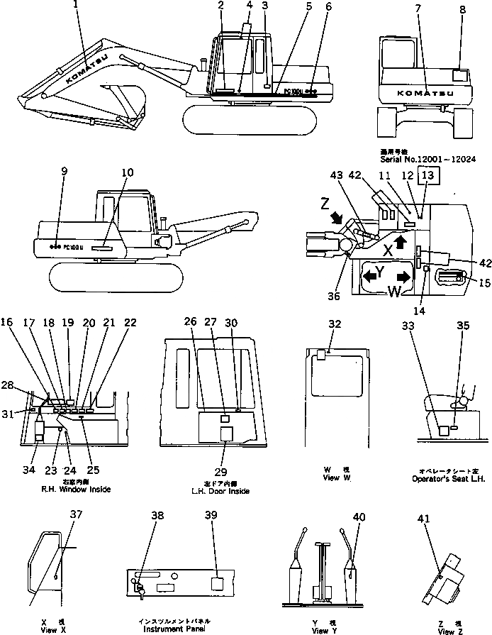 Схема запчастей Komatsu PC100U-3 - МАРКИРОВКА (ДЛЯ ЯПОН.) (PCU)(№-) МАРКИРОВКА¤ ИНСТРУМЕНТ И РЕМКОМПЛЕКТЫ