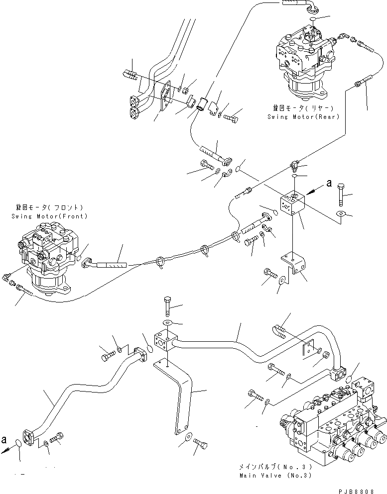 Схема запчастей Komatsu PC1100-6 - ВОЗВРАТНАЯ ЛИНИЯ (ПОВОРОТН. ВСАСЫВ.) (TROPICAL WEATHER СПЕЦ-Я.) ГИДРАВЛИКА