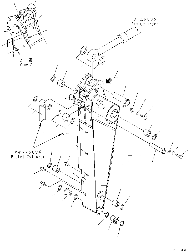 Схема запчастей Komatsu PC1100-6 - РУКОЯТЬ (.M) (КАРЬЕРН. СПЕЦИФ-Я) (ДЛЯ ЭКСКАВАТ.) (АВТОМАТИЧ. СМАЗ.) РАБОЧЕЕ ОБОРУДОВАНИЕ