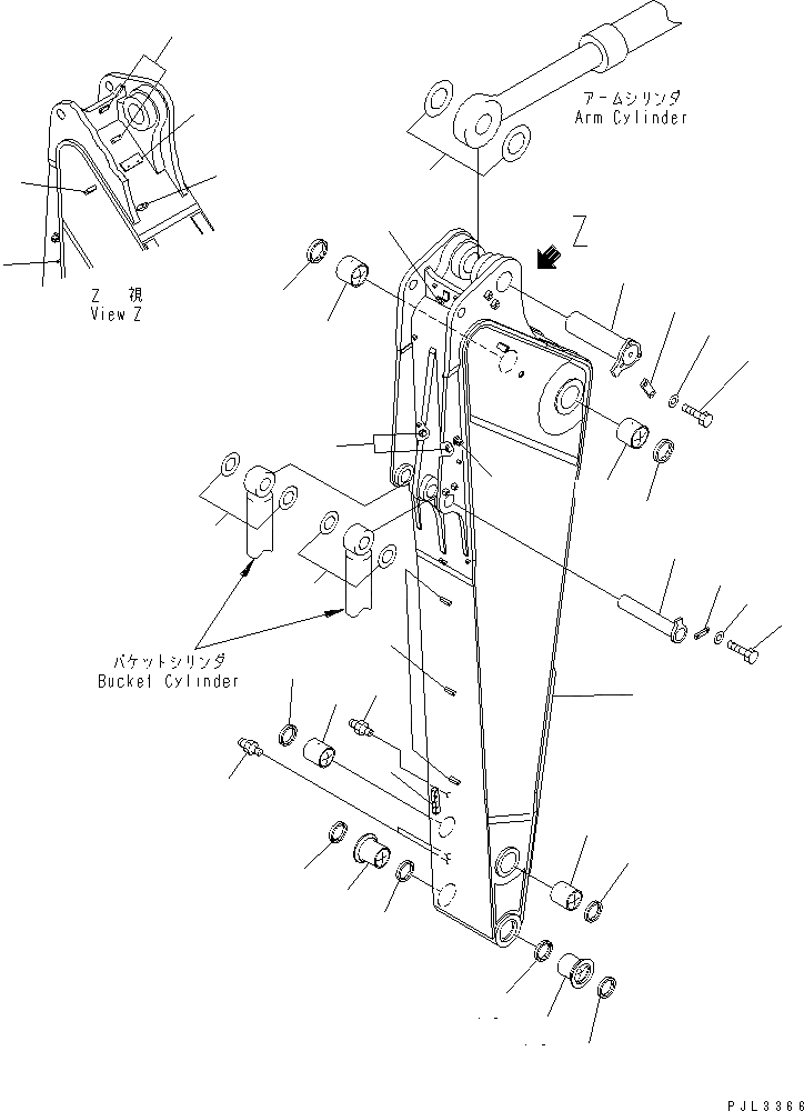 Схема запчастей Komatsu PC1100-6 - РУКОЯТЬ (.M) (КАРЬЕРН. СПЕЦИФ-Я) (ДЛЯ ЭКСКАВАТ.) (АВТОМАТИЧ. СМАЗ.) РАБОЧЕЕ ОБОРУДОВАНИЕ