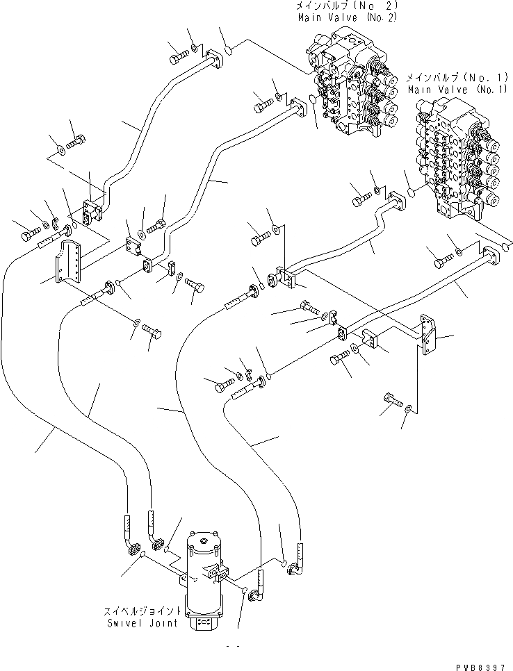 Схема запчастей Komatsu PC1100-6 - ЛИНИЯ ХОДА ГИДРАВЛИКА