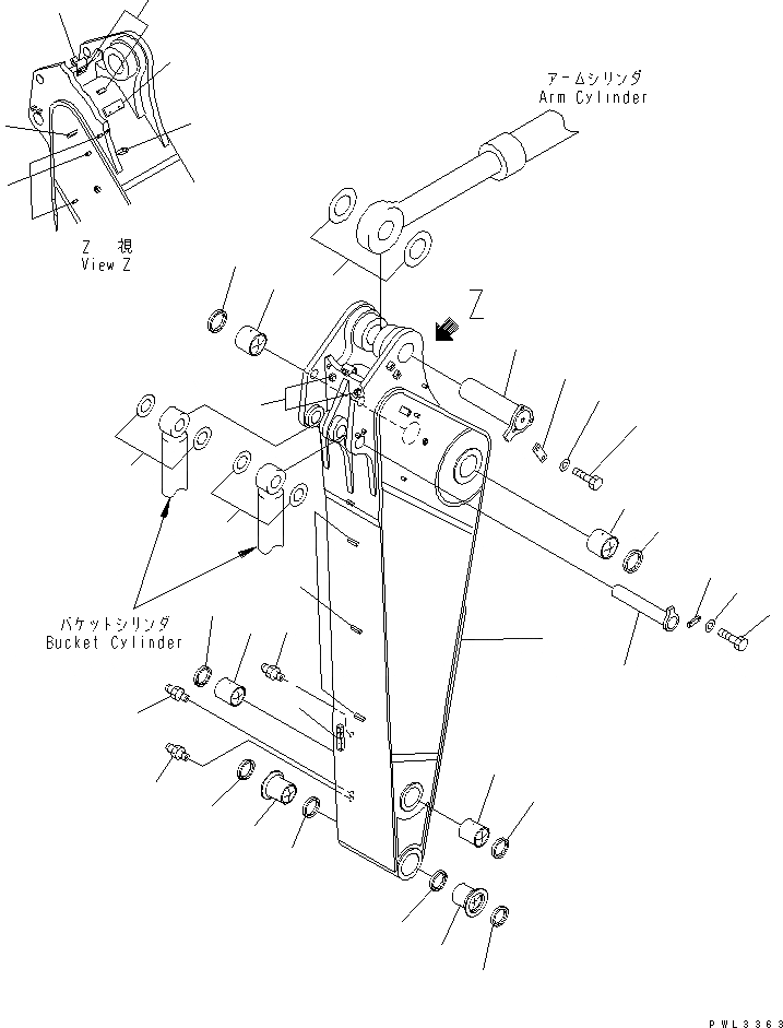 Схема запчастей Komatsu PC1100-6 - РУКОЯТЬ (.M) (КАРЬЕРН. СПЕЦИФ-Я) (ДЛЯ ЭКСКАВАТ.) (АВТОМАТИЧ. СМАЗ.) РАБОЧЕЕ ОБОРУДОВАНИЕ