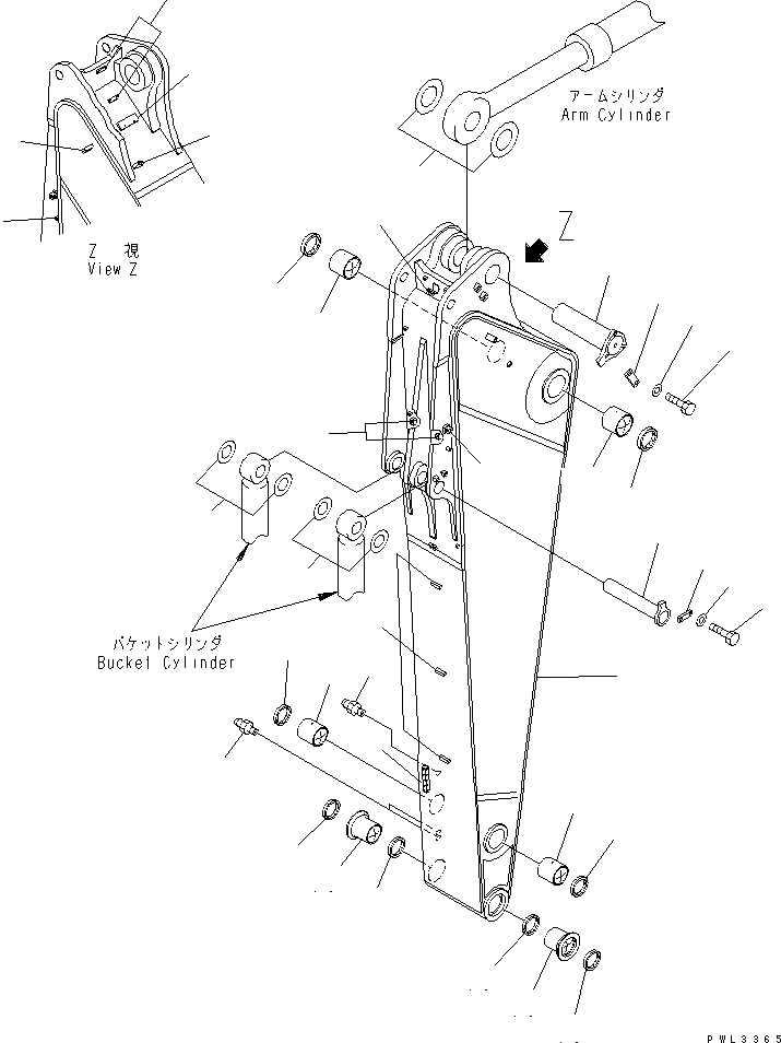Схема запчастей Komatsu PC1100-6 - РУКОЯТЬ (.M) (ДЛЯ ЭКСКАВАТ.) (АВТОМАТИЧ. СМАЗ.) РАБОЧЕЕ ОБОРУДОВАНИЕ
