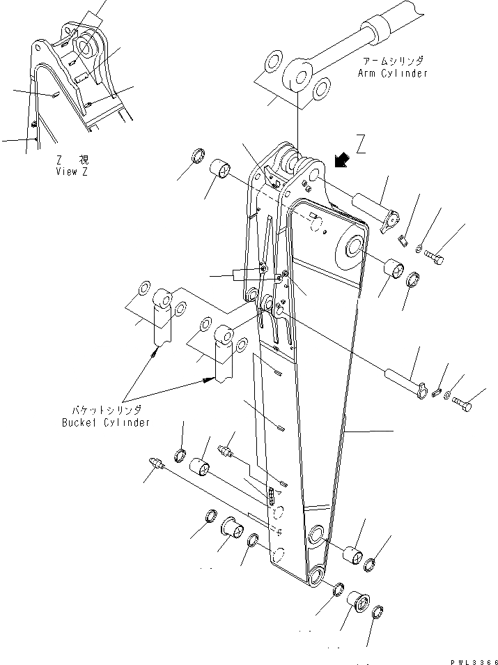 Схема запчастей Komatsu PC1100-6 - РУКОЯТЬ (.M) (КАРЬЕРН. СПЕЦИФ-Я) (ДЛЯ ЭКСКАВАТ.) (АВТОМАТИЧ. СМАЗ.) РАБОЧЕЕ ОБОРУДОВАНИЕ