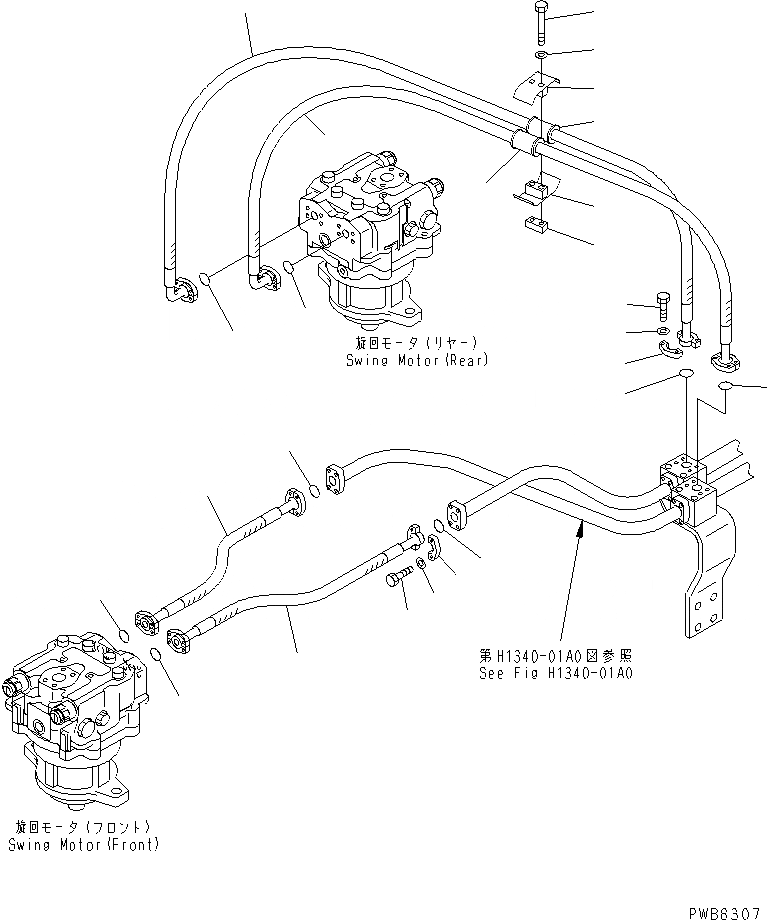 Схема запчастей Komatsu PC1100LC-6 - ЛИНИЯ ПОВОРОТА (МОТОР ПОВОРОТА ШЛАНГИ) ГИДРАВЛИКА