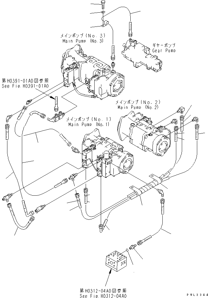 Схема запчастей Komatsu PC1100LC-6 - O.L.S.S. ЛИНИИ (ОСНОВН. НАСОС) (ХОЛОДН. WEATER A СПЕЦ-Я.) ГИДРАВЛИКА