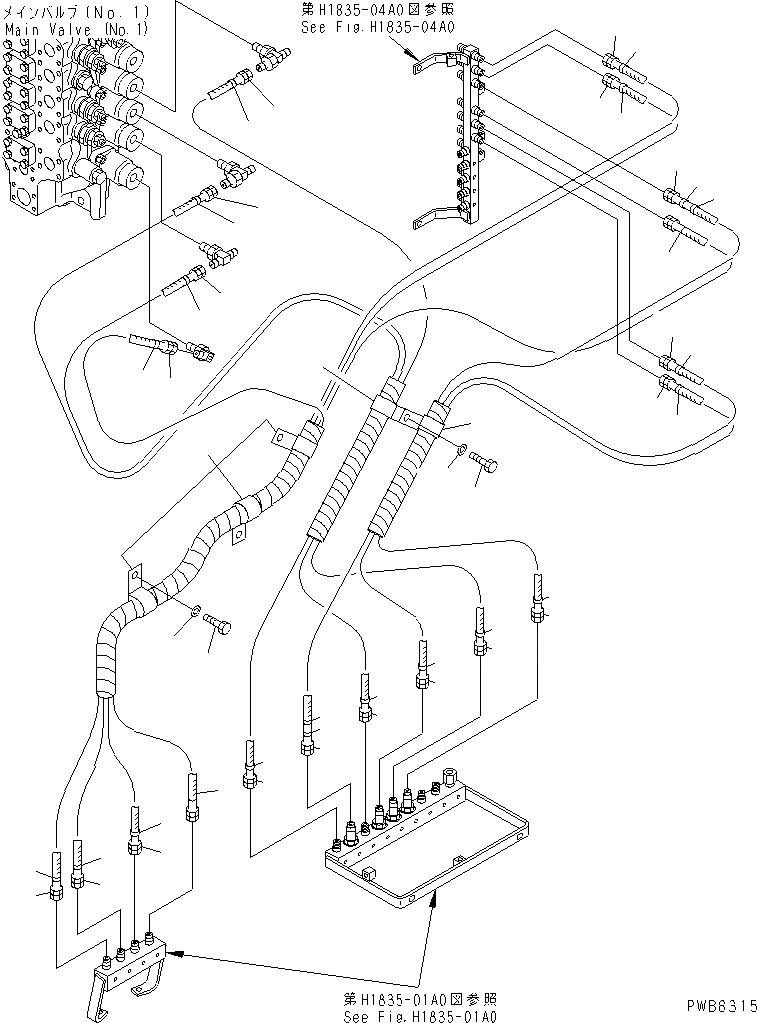 Схема запчастей Komatsu PC1100LC-6 - PPC ЛИНИИ СОЕД-Е (ШЛАНГИ) (ОСНОВН. КЛАПАН) ГИДРАВЛИКА