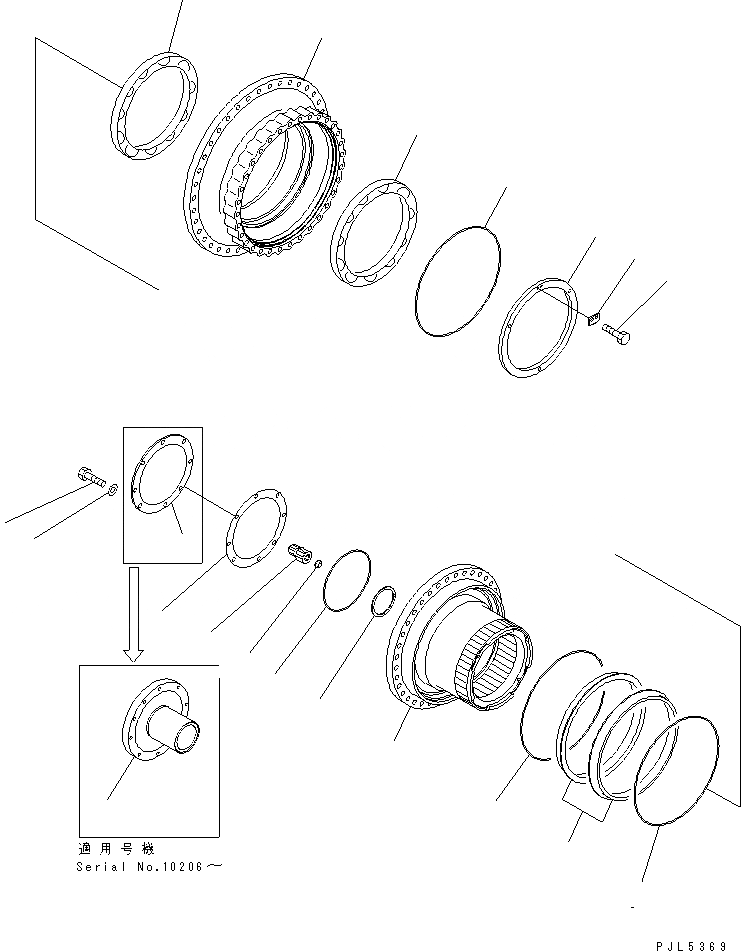 Схема запчастей Komatsu PC1100LC-6 - КОНЕЧНАЯ ПЕРЕДАЧА (ВАЛ И ВТУЛКА) (ПОСТАВЛЯЕТСЯ ОТДЕЛЬНО) ОСНОВН. КОМПОНЕНТЫ И РЕМКОМПЛЕКТЫ