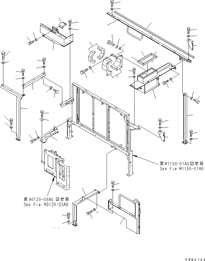 Схема запчастей Komatsu PC1100SP-6 - РАМА (TROPICAL WEATHER СПЕЦ-Я.) ЧАСТИ КОРПУСА