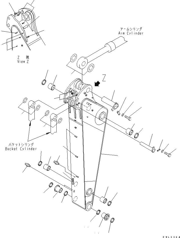 Схема запчастей Komatsu PC1100SE-6 - РУКОЯТЬ (.M) (ДЛЯ ЭКСКАВАТ.) (АВТОМАТИЧ. СМАЗ.) (SE) РАБОЧЕЕ ОБОРУДОВАНИЕ