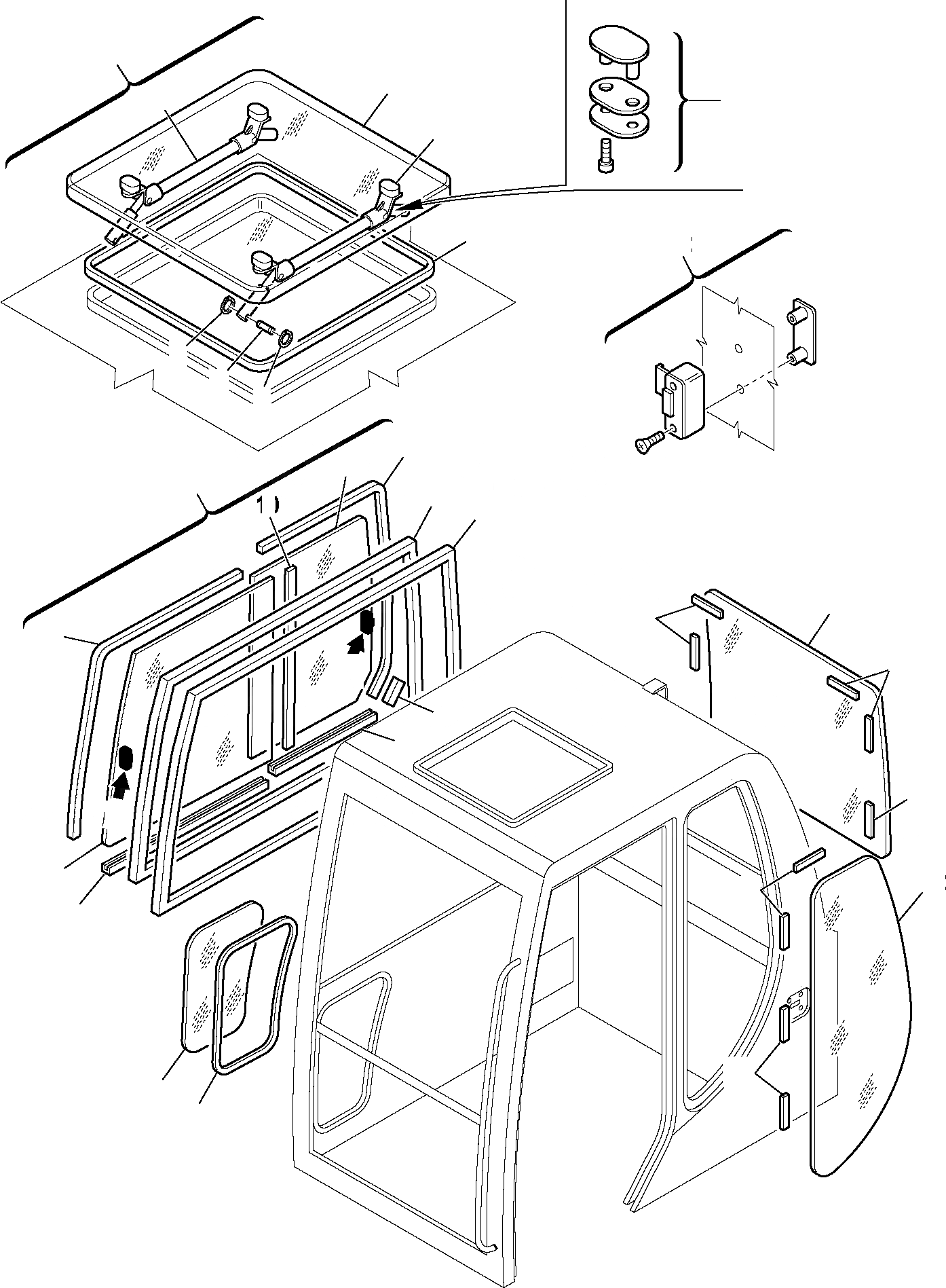 Схема запчастей Komatsu PC110R-1 - КАБИНА (/) ЧАСТИ КОРПУСА И КАБИНА