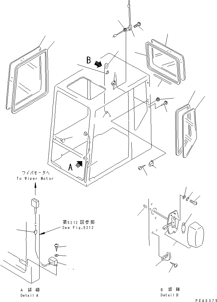 Схема запчастей Komatsu PC120-5M - КАБИНА (/7) ( & ЗАДН. ОКНА) ЧАСТИ КОРПУСА