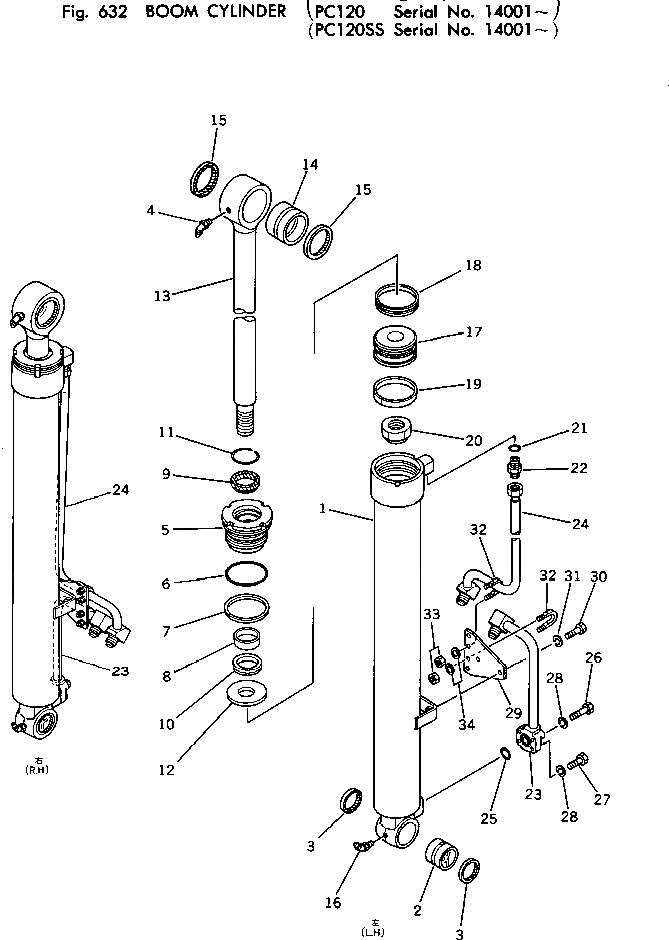 Схема запчастей Komatsu PC120-2 - ЦИЛИНДР СТРЕЛЫ ГИДРАВЛИКА