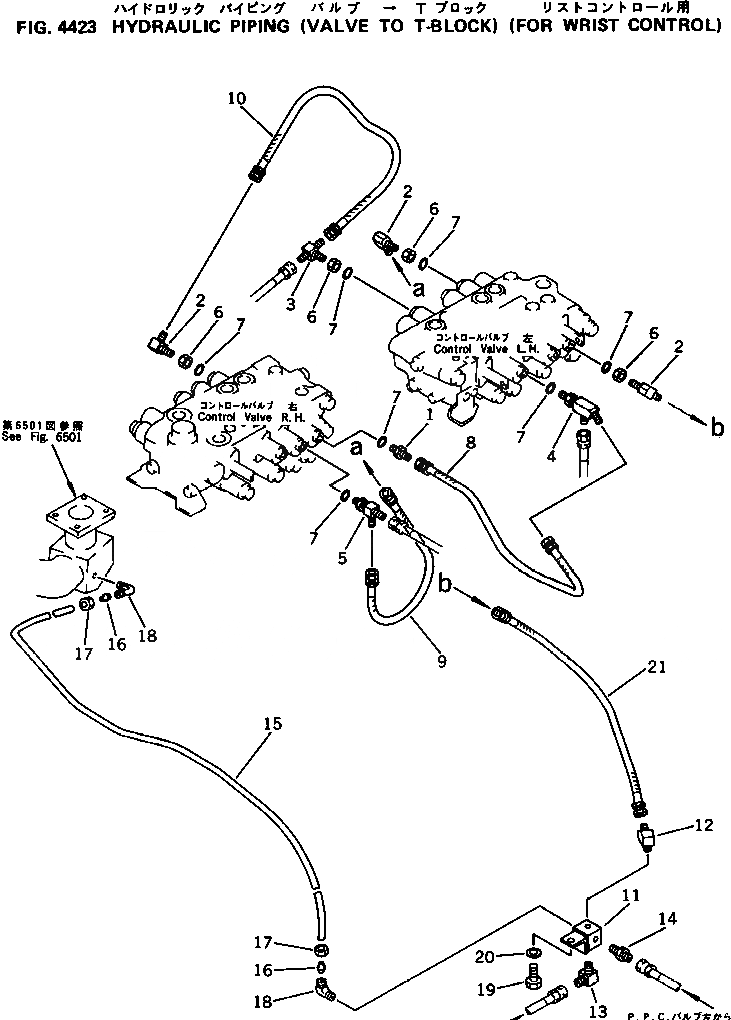 Схема запчастей Komatsu PC120-3 - ГИДРОЛИНИЯ (КЛАПАН - T БЛОК) (ДЛЯ WRIST УПРАВЛ-Е) ПОВОРОТН. И СИСТЕМА УПРАВЛЕНИЯ