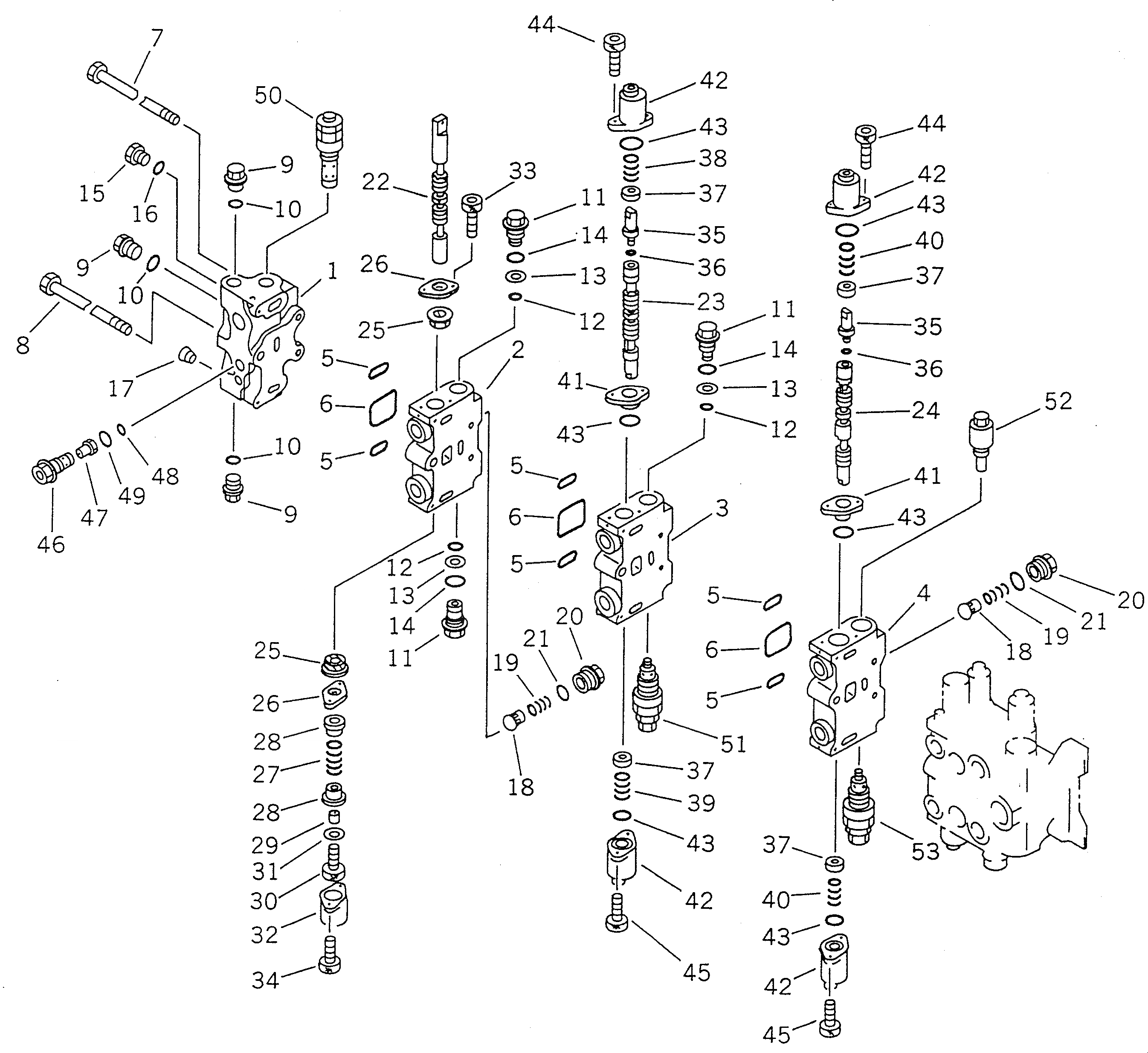Схема запчастей Komatsu PC120-5 - ГИДРАВЛ УПРАВЛЯЮЩ. КЛАПАН¤ ПРАВ. (/) (С СЕРВИСНЫМ КЛАПАНОМ)(№-) УПРАВЛ-Е РАБОЧИМ ОБОРУДОВАНИЕМ