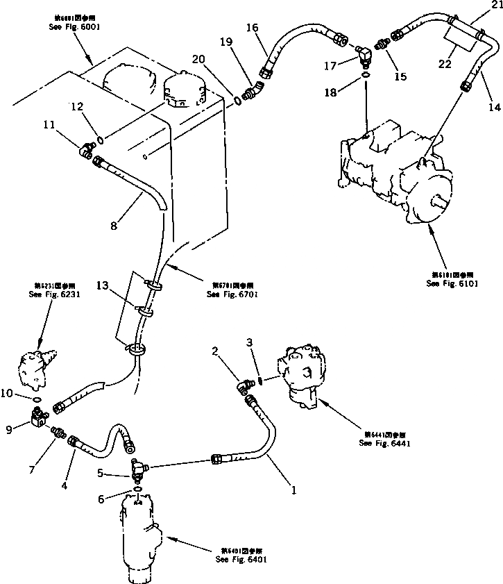 Схема запчастей Komatsu PC120-5K - ГИДРОЛИНИЯ (ВОЗВРАТН. ЛИНИЯ)(№K-K7) УПРАВЛ-Е РАБОЧИМ ОБОРУДОВАНИЕМ