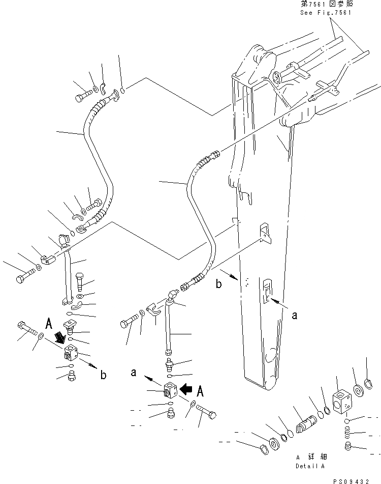 Схема запчастей Komatsu PC120-5K - ГИДРОЛИНИЯ (ДОПОЛН. ГИДРОЛИНИЯ ЛИНИЯ) (РУКОЯТЬ)(№K-K9) РАБОЧЕЕ ОБОРУДОВАНИЕ (ЭКСКАВАТ.)