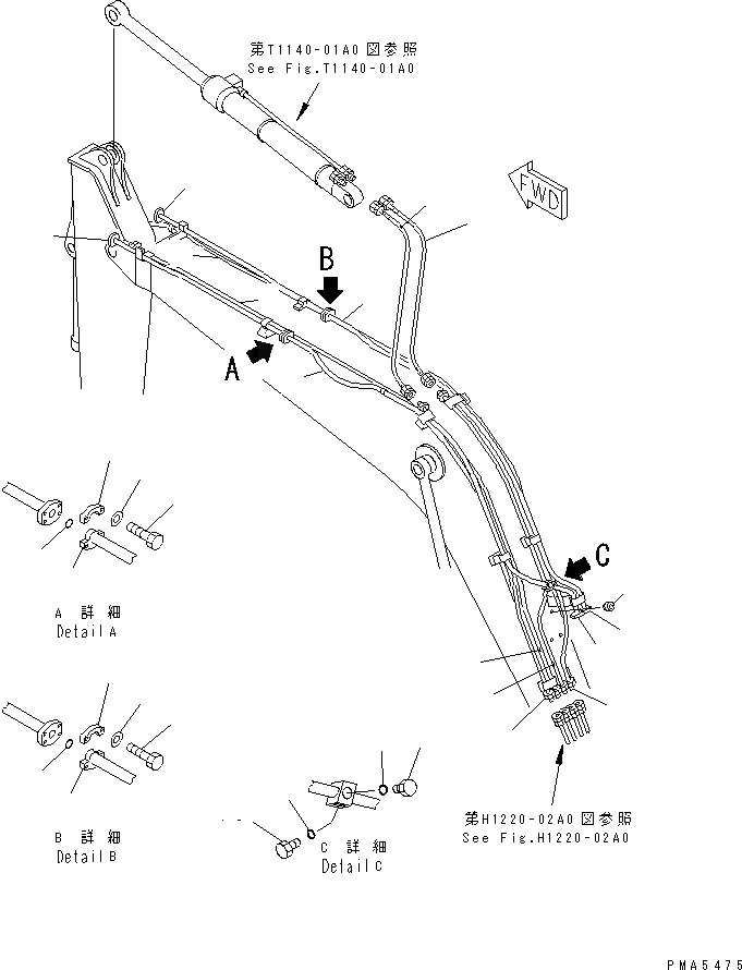 Схема запчастей Komatsu PC120-6 - СТРЕЛА (ГИДРАВЛ ЛИНИЯ) (-ACTUATER НАВЕСН. ОБОРУД)(№98-) РАБОЧЕЕ ОБОРУДОВАНИЕ