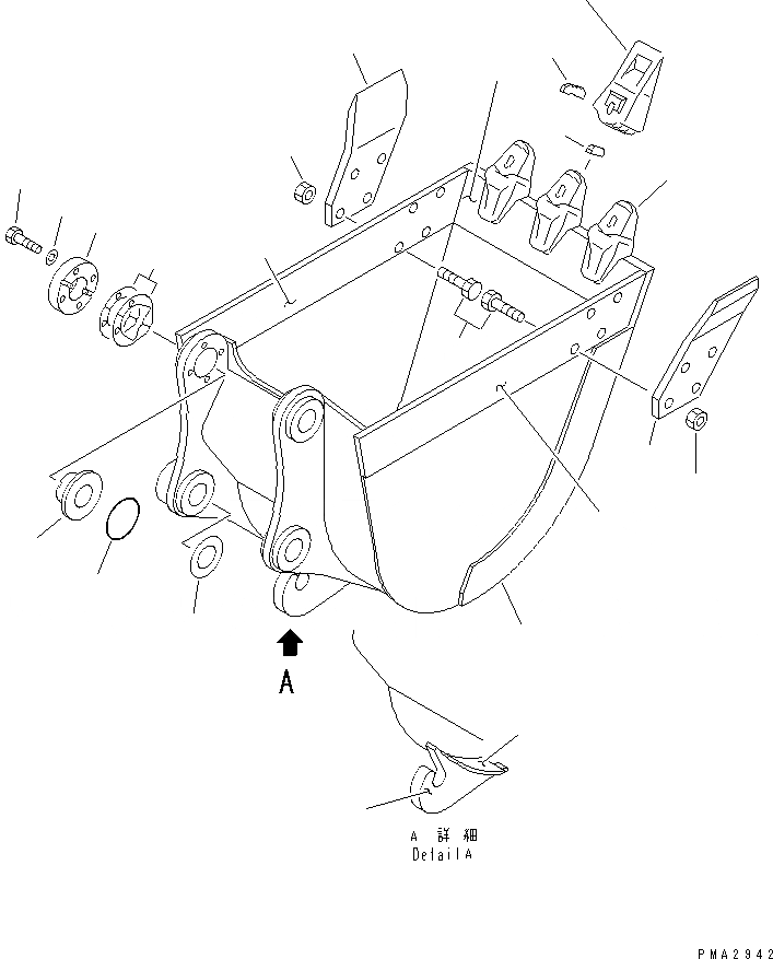 Схема запчастей Komatsu PC120-6 - КОВШ¤ .8M (CECE .M) ШИР. MM (ВЕРТИКАЛЬН. ПАЛЕЦ) (WITTH КРЮК)(№7-) РАБОЧЕЕ ОБОРУДОВАНИЕ