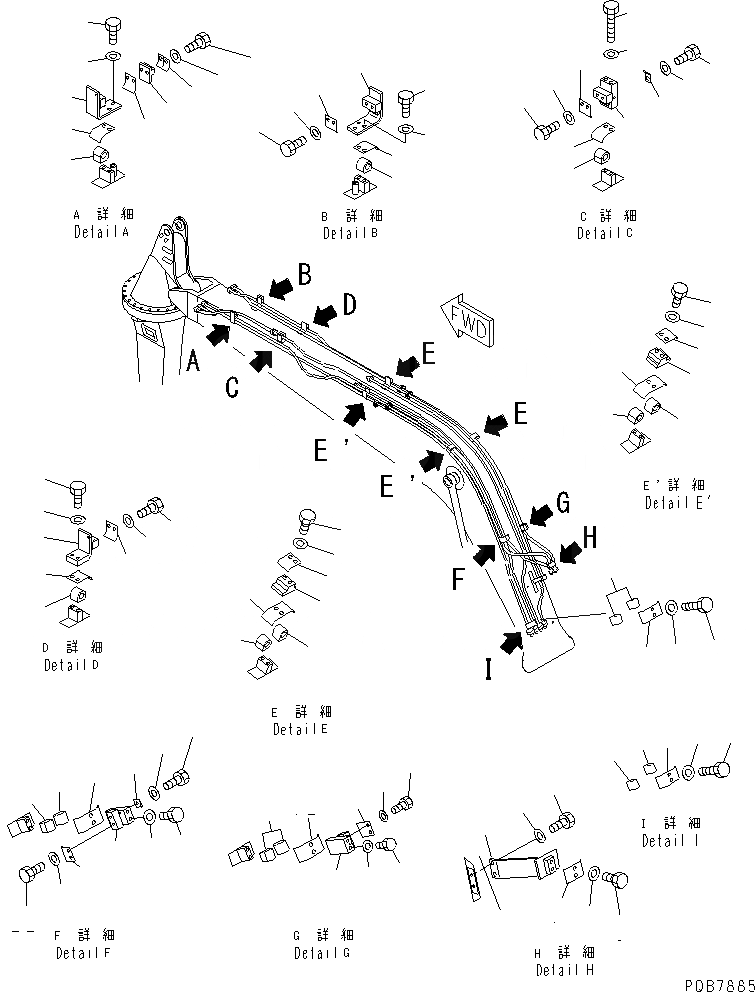 Схема запчастей Komatsu PC120-6Z - СТРЕЛА (.7M) (КРЕПЛЕНИЕ) (ДЛЯ ПОВОРОТН. РУКОЯТЬ)(№977-) РАБОЧЕЕ ОБОРУДОВАНИЕ