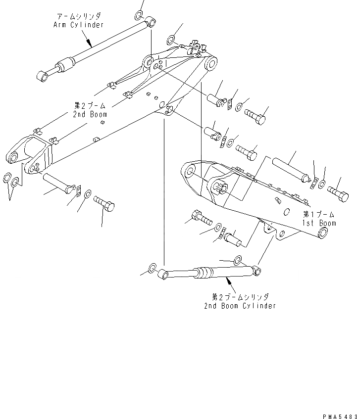 Схема запчастей Komatsu PC120-6 - 2-СЕКЦИОНН. СТРЕЛА (ПАЛЕЦ) РАБОЧЕЕ ОБОРУДОВАНИЕ