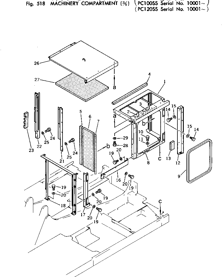 Схема запчастей Komatsu PC120-1 - MACHINERY ОБСТАНОВКА (/9) (PCSS) ОСНОВНАЯ РАМА И КАБИНА