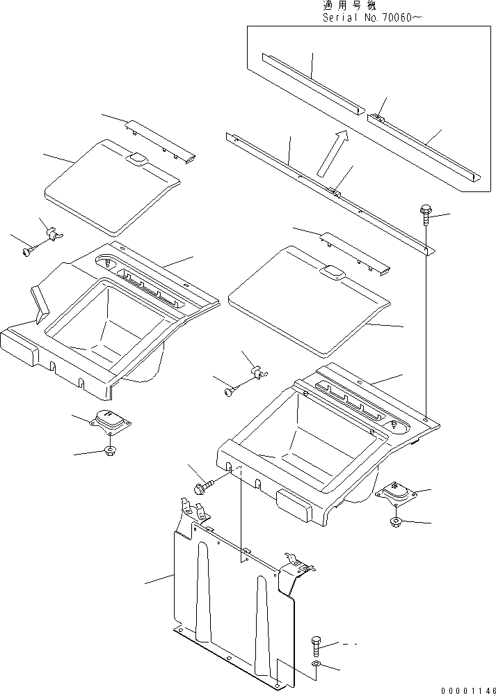 Схема запчастей Komatsu PC120-6E0-T2 - ЗАДН. ЧАСТЬ КОРПУСА СИДЕНЬЯ (БЕЗ ГРОМКОГОВОРИТ.) КАБИНА ОПЕРАТОРА И СИСТЕМА УПРАВЛЕНИЯ