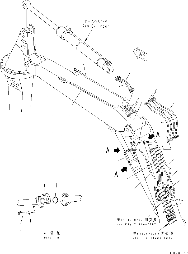 Схема запчастей Komatsu PC120-6E0-T2 - 2-СЕКЦИОНН. СТРЕЛА (ГИДРАВЛ ЛИНИЯ) (ДЛЯ ПОВОРОТН. РУКОЯТЬ) РАБОЧЕЕ ОБОРУДОВАНИЕ