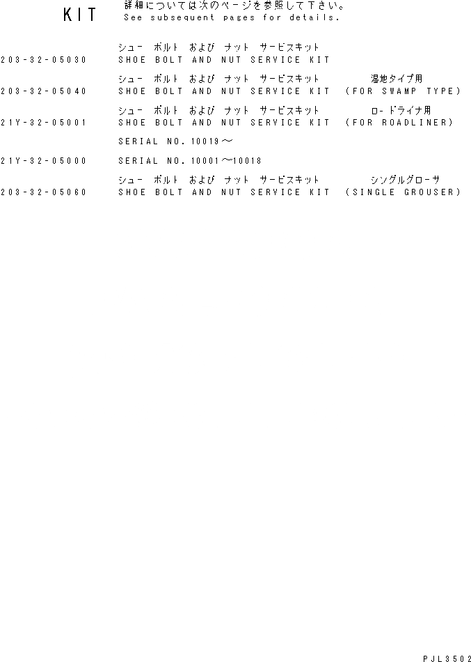 Схема запчастей Komatsu PC120SC-6 - БАШМАЧН. БОЛТЫ И ГАЙКИ КОМПЛЕКТ ОСНОВН. КОМПОНЕНТЫ И РЕМКОМПЛЕКТЫ