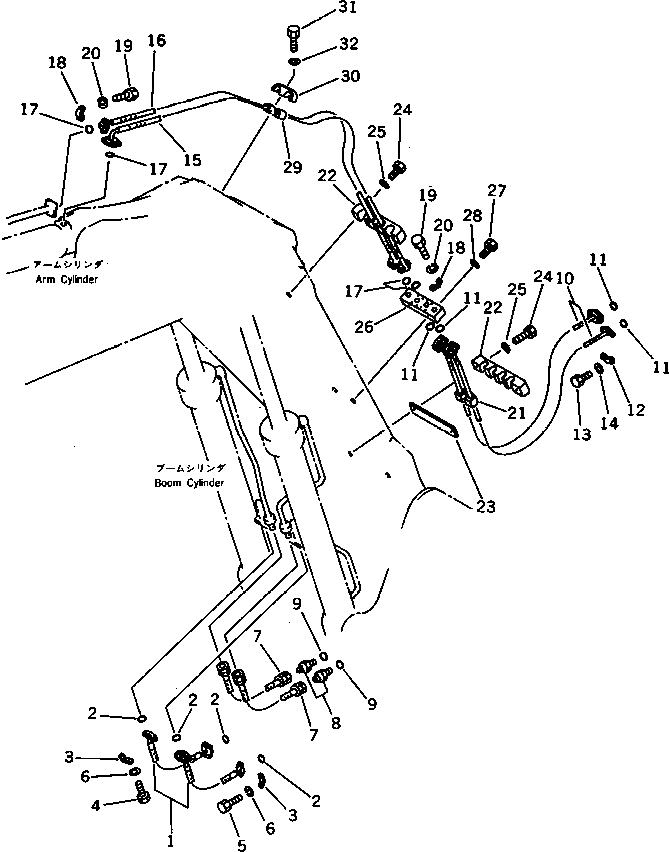 Схема запчастей Komatsu PC120SS-3 - ГИДРОЛИНИЯ (/) (ДЛЯ 2-СЕКЦИОНН. СТРЕЛЫ) РАБОЧЕЕ ОБОРУДОВАНИЕ