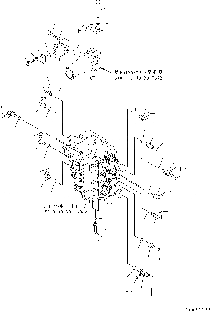 Схема запчастей Komatsu PC1250-7 - ОСНОВН. КЛАПАН (NO. КЛАПАН И СОЕДИНИТ. ЧАСТИ) (ДЛЯ УДЛИНН. РУКОЯТИ) (/) ГИДРАВЛИКА