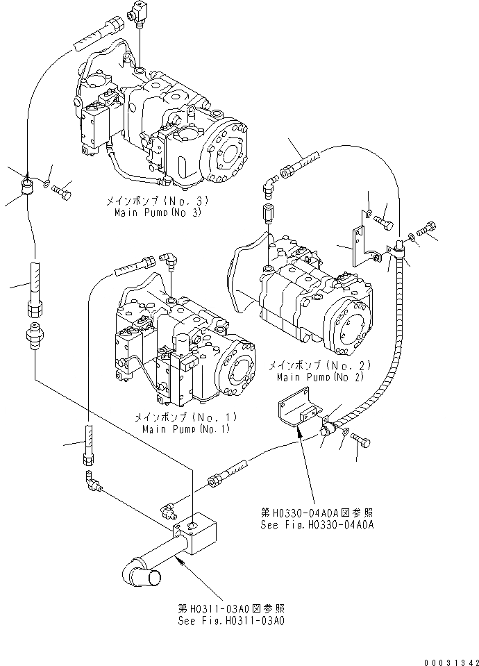 Схема запчастей Komatsu PC1250-7 - ВОЗВРАТН. ЛИНИИ (НАСОС ТРУБЫ) ГИДРАВЛИКА