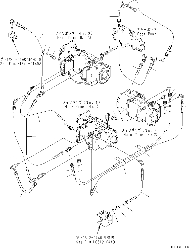 Схема запчастей Komatsu PC1250-7 - O.L.S.S. ЛИНИИ (ОСНОВН. НАСОС) ГИДРАВЛИКА